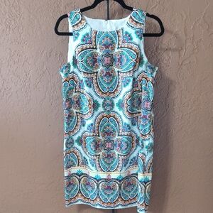 London Times Women's Floral Paisley Sleeveless Shift Dress Size 10